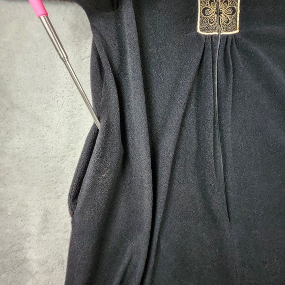 Vintage Sears At Homewear Womens Robe Black Gold Floral Lounger Zip Front - Picture 5 of 8